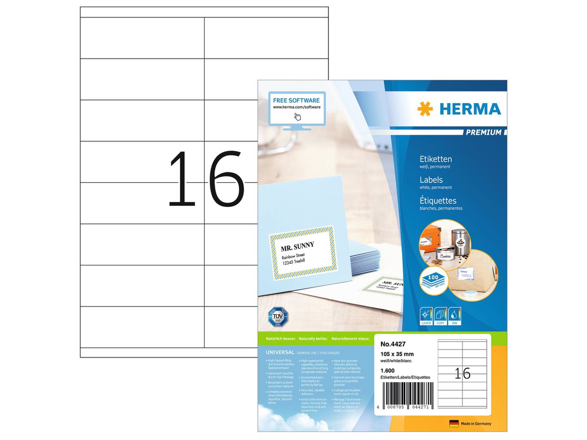 HERMA Etichette Premium 105×35mm 4427 bianco 1600 pezzi (4008705044271)