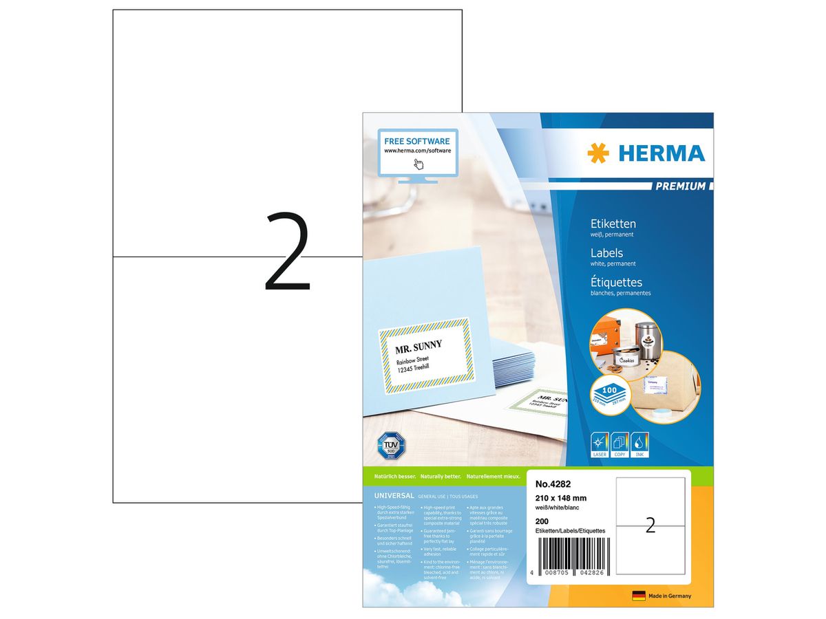 HERMA Etich. Universali 210x148mm 4282 bianco 200 pz./100 fl. (4008705042826)