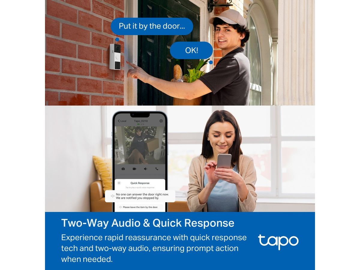 TP-LINK Video Doorbell Camera Tapo D210 2K, 6400mAh Battery (8885021371344)