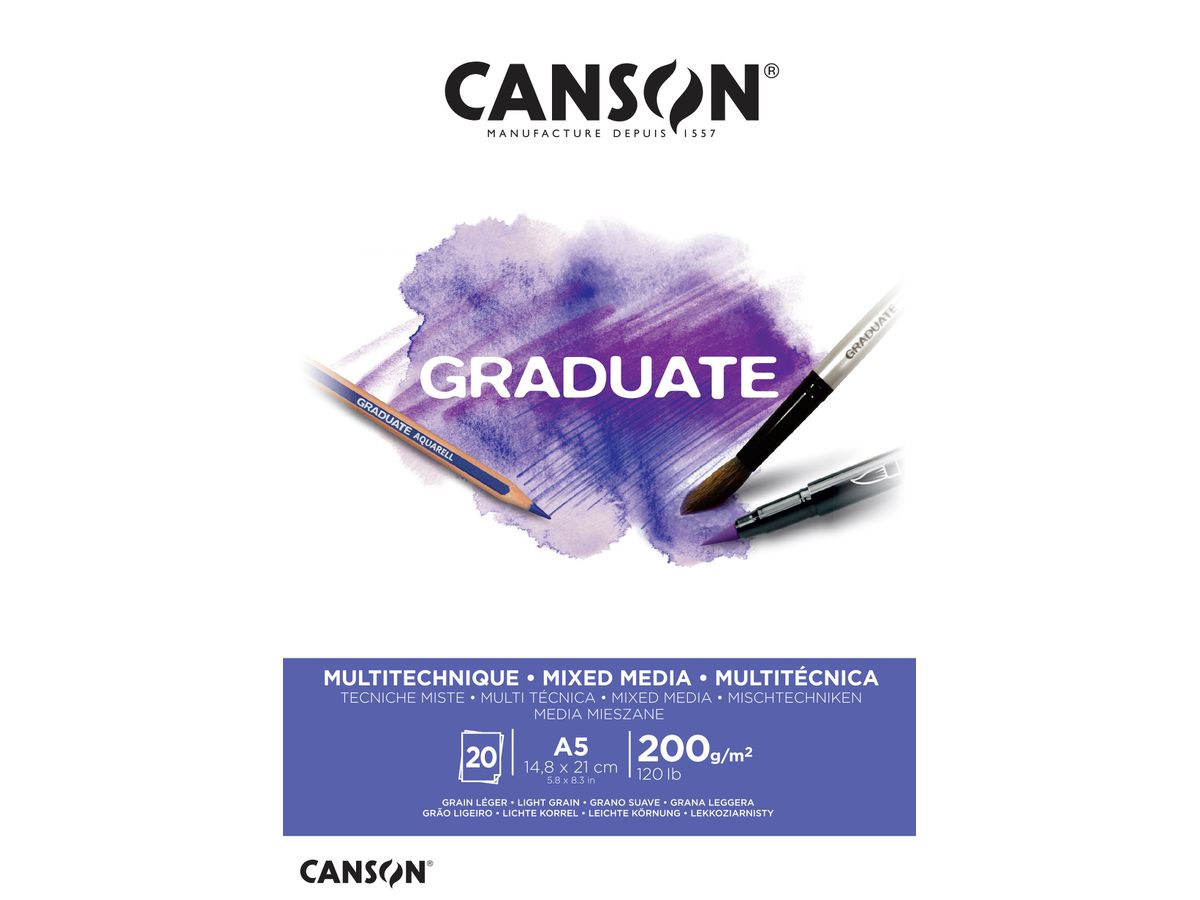 CANSON Graduate Mixed Media A5 400110376 20 Blatt, weiss, 200g (3148950020413)