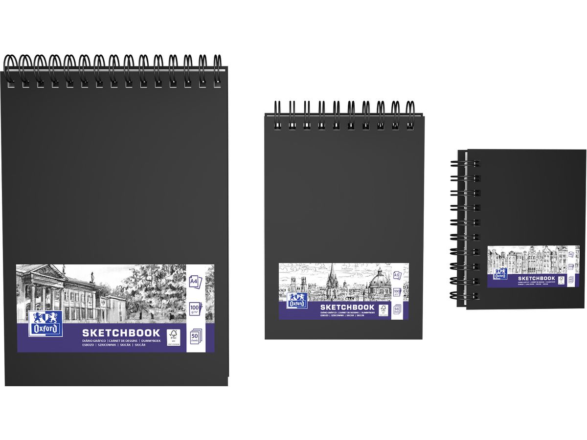 OXFORD Skizzenbuch A4 400152648 schwarz, blanco, 100g 50 Blatt (5904017391104)