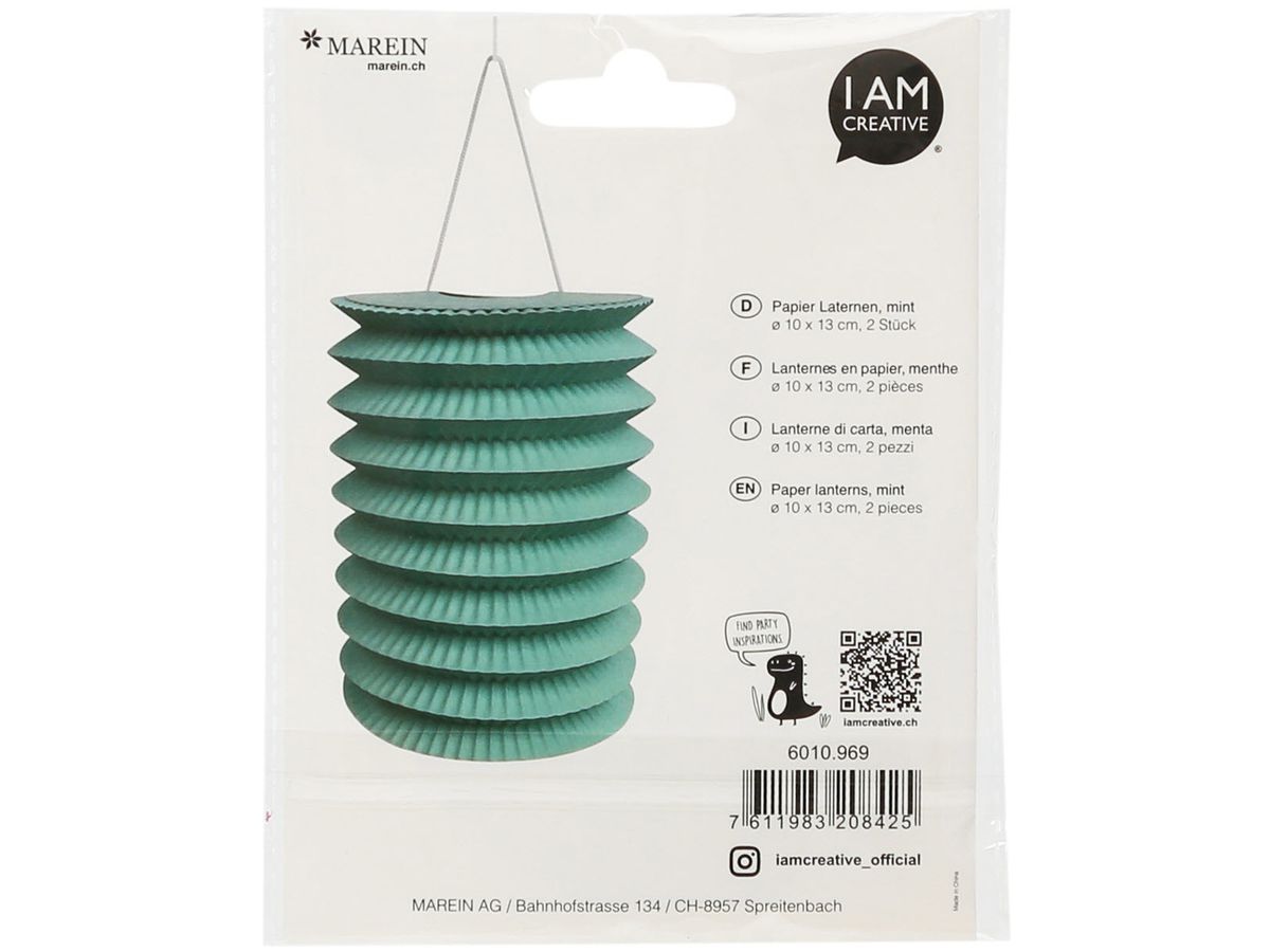 I AM CREATIVE Papier Laterne, mint, 10cm 6010.969 2 Stück (7611983208425)