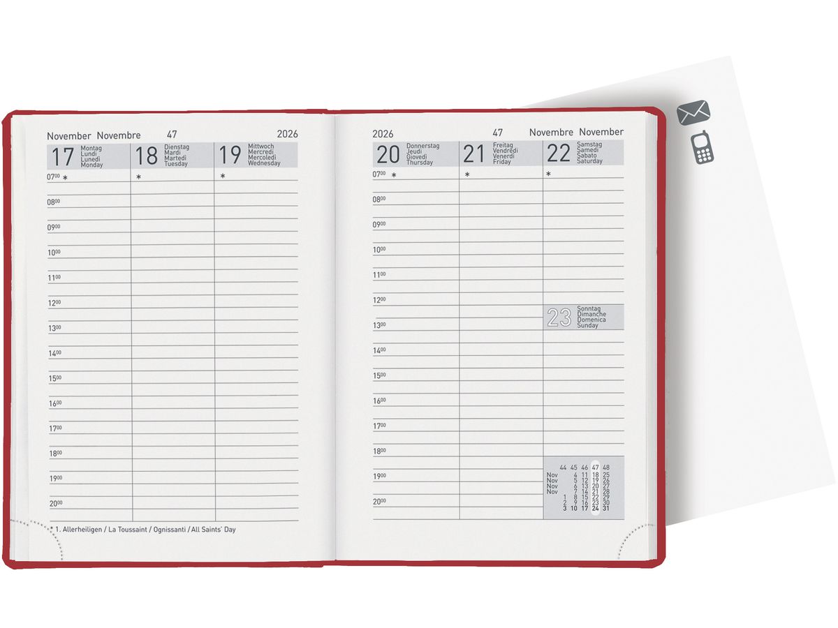 BIELLA Taschenagenda Rex 2026 825301450026U 1W/2S rot ML 10.1x14.2cm (7611365525492)