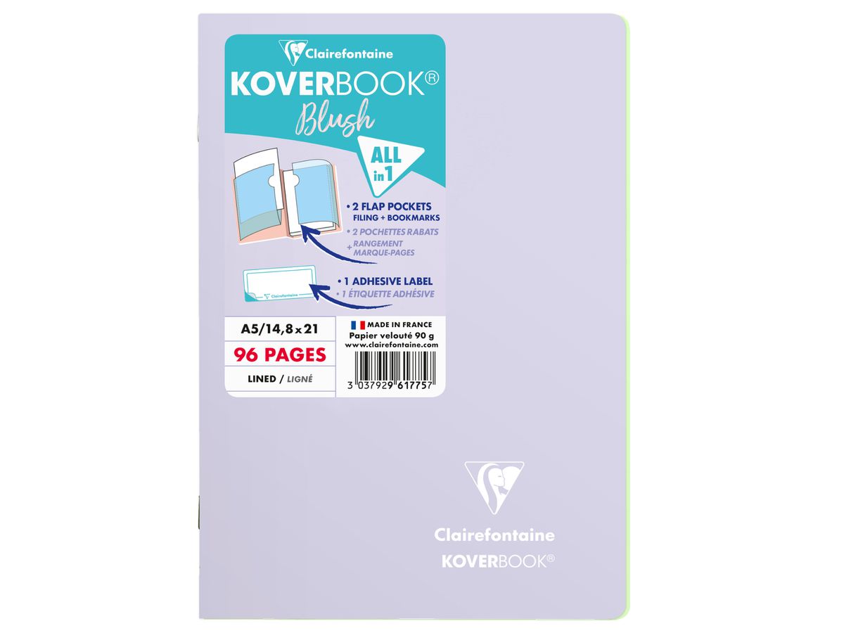 CLAIREFONTAINE Koverbook quaderno Blush A5 961775C 90g, rigato viola / verde (3037929617757)