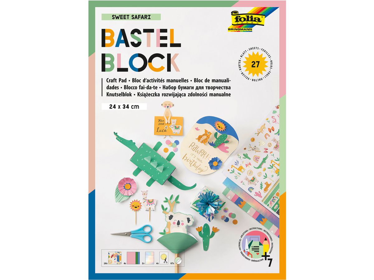 FOLIA Bastelblock Folia 49101 sweet Safari inkl. Anleitung (4001868125979)