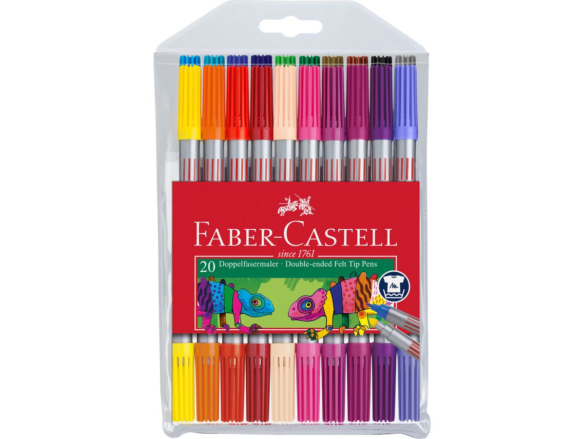 FABER-CASTELL Doppelfasermaler 1/3-5mm 151119 20 Farben, Etui (4005401511199)
