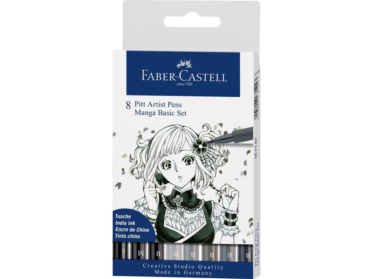 FABER-CASTELL Pitt Artist Pen Manga Basic 167107 grau 8 Stück (4005401671077)