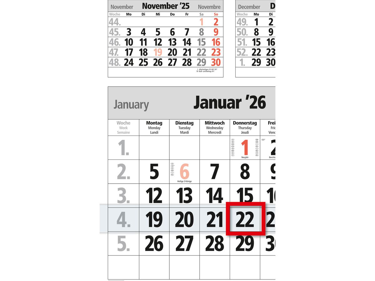 BÜHNER Calendrier de 5 mois 2026 M5TF-R-Block ML 30x59cm (4260256370333)