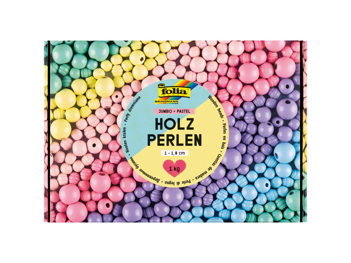 FOLIA Perles en bois Pastel 1000g 22993 Jumbo Pack, 1-1.8cm (4001868140835)