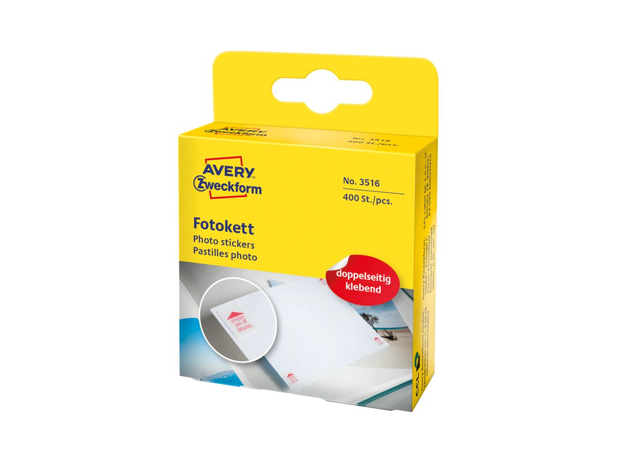 AVERY ZWECKFORM Points de colle photo 12x12mm 3516 Dispenser, perm. 400 pcs. (4004182035160)