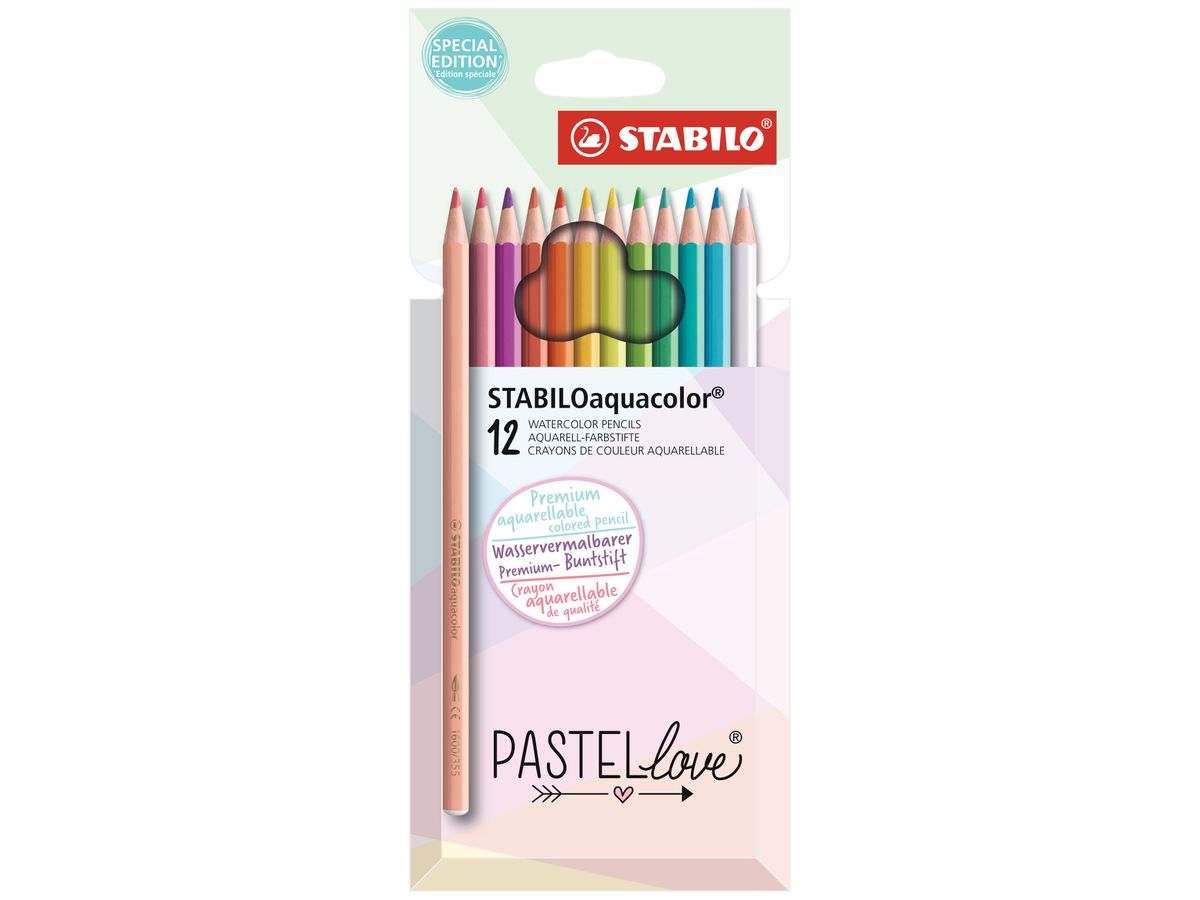STABILO Farbstifte Aquacolor 2.8mm 1612/7 Pastellove 12 Stück (4006381590396)