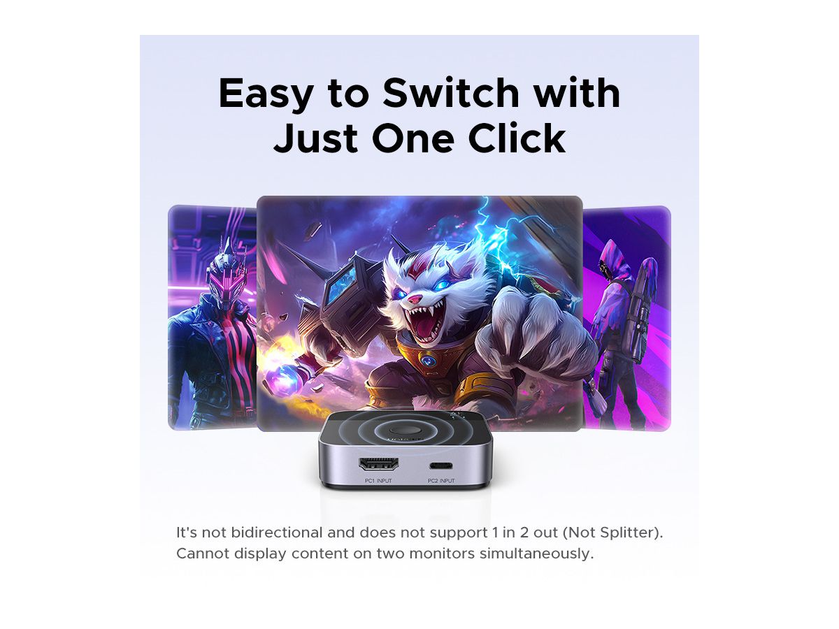 UGREEN Switch 2-in-1 Out 55452 1x USB-C+2xHDMI BB (6941876254521)