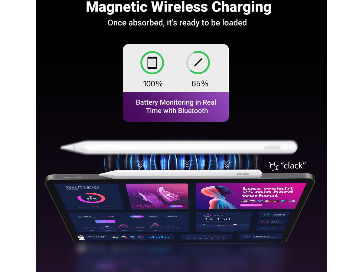 UGREEN Smart Stylus Pen for iPad 15910 Magnetic Charging, White (6941876219100)