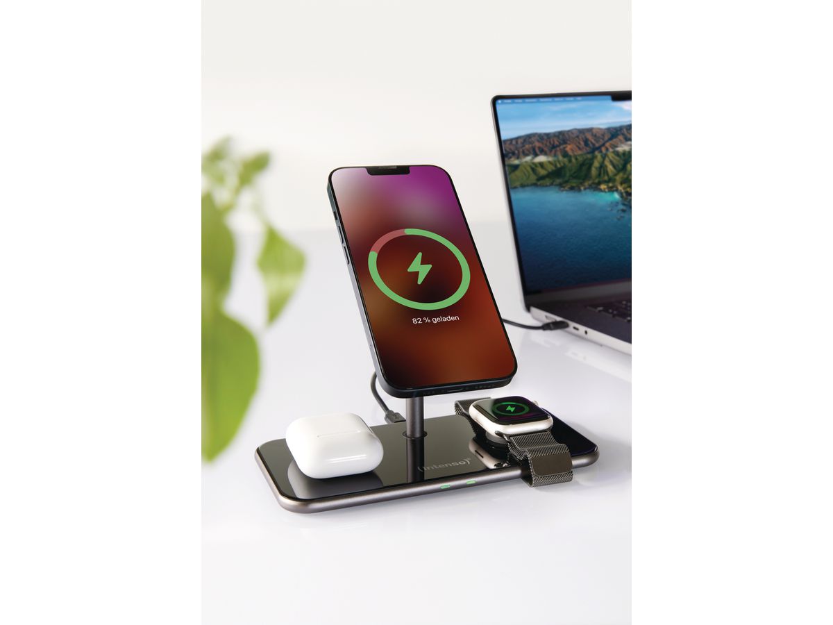 INTENSO Magnetic Wl Charg. Stand MB13 7410810 MagSafe comp., 3 in 1 black (4034303032709)