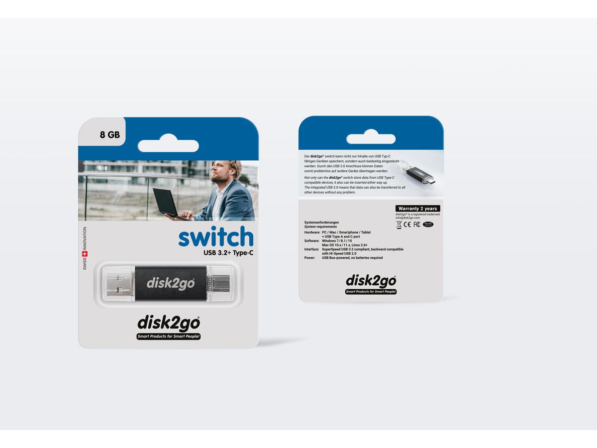 DISK2GO USB-Stick switch 8GB 30006590 Type-C USB 3.1 Type-A USB 3.0 (7640111166870)
