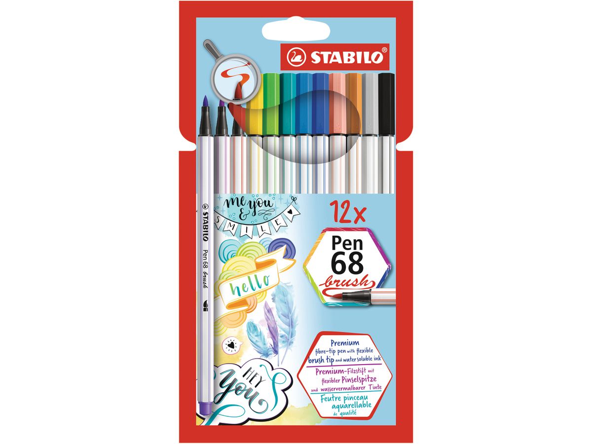 STABILO Penna Fibra 68 brush 568/12-21 ass. 12 pezzi (4006381546096)