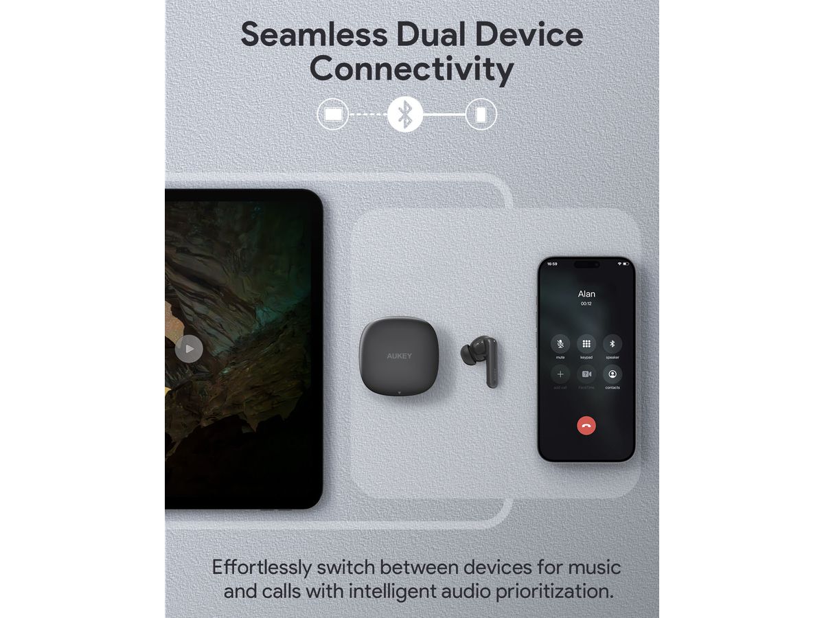 AUKEY Move Portable Earbuds EP-B2 GR TWS, Hybrid ANC Grey (0689323788637)