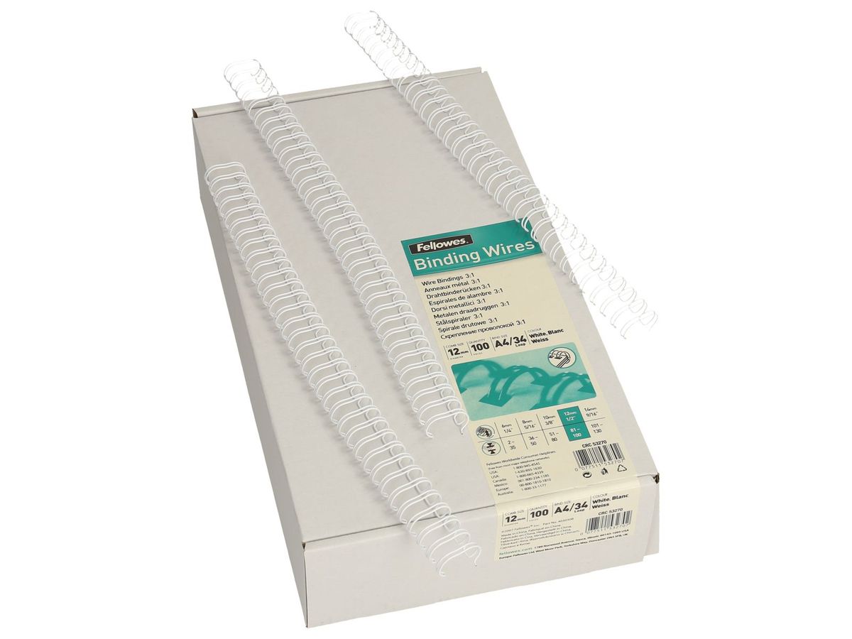 FELLOWES Reliure en métal 12mm 53270 blanc 100 pcs. (0077511532702)