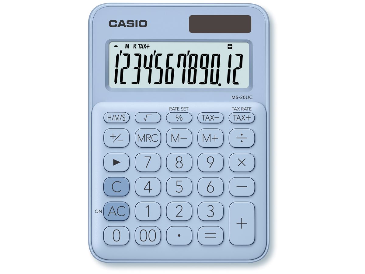 CASIO Calculatrice Mini MS-20UC-LB-S 12 chiffres bleu clair (4549526700033)