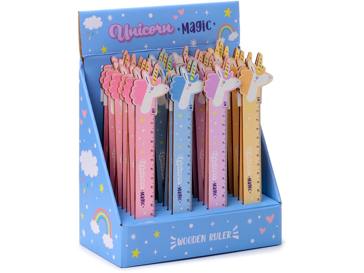 ROOST Règle en bois licorne 15cm STA332 4 assortis (5055071789922)