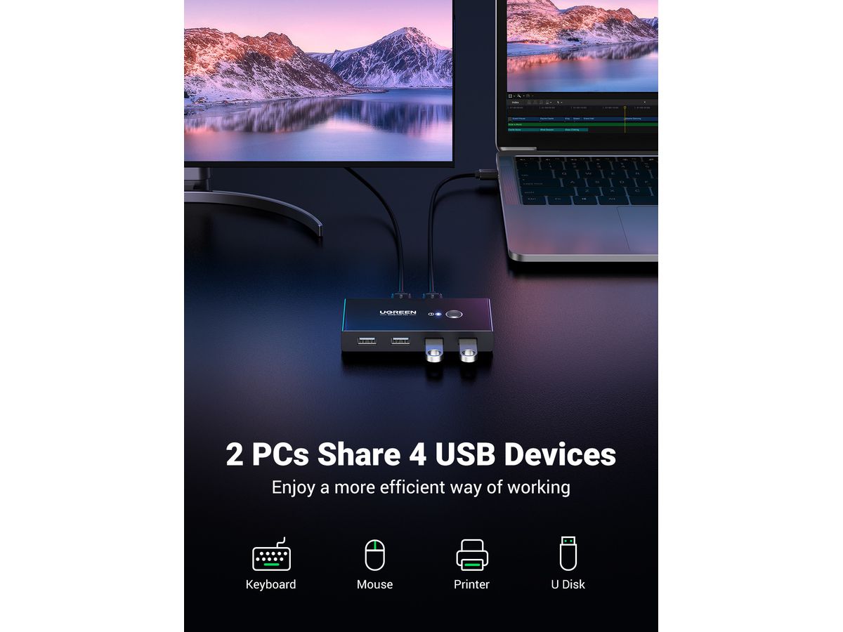 UGREEN Sharing Switch Box 30767 2in4 Out USB 2.0,(BB) (6957303837670)