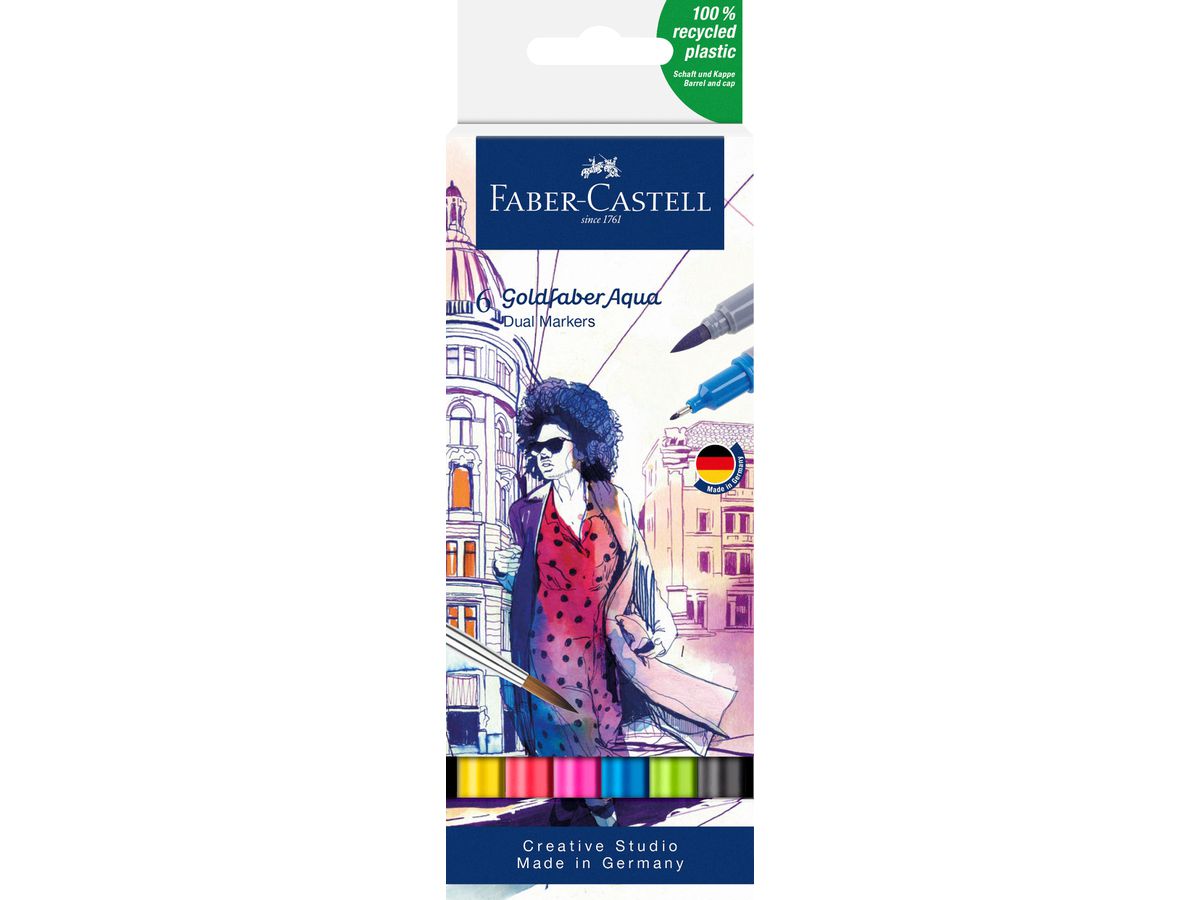 FABER-CASTELL Goldfaber Dual Marker 164606 6 couleurs, Etui (4005401646068)