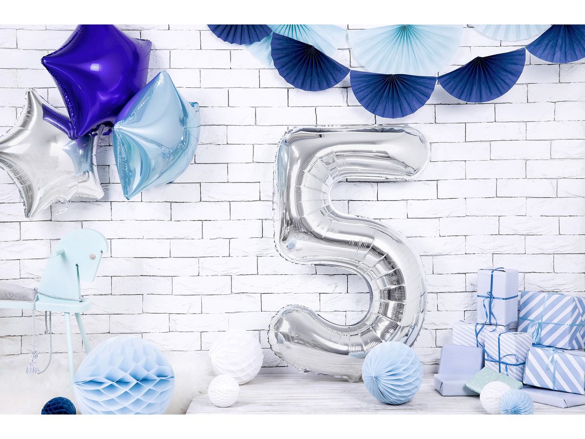 PARTYDECO Ballon en plastique no. 5 86cm FB1M-5-018 argent (5902230736054)