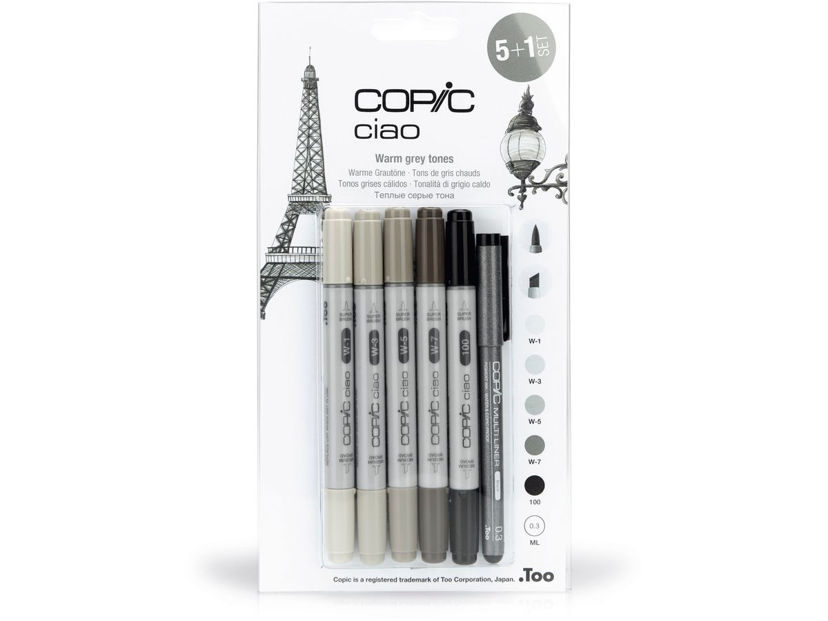 COPIC Marker Ciao 22075565 5+1 Set Warm Grey (4013695261737)