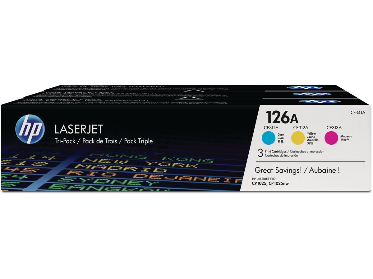 HP Toner Tri-Pack 126A CMY CF341A Color LJ Pro CP1025 1000 p. (0886112385606)