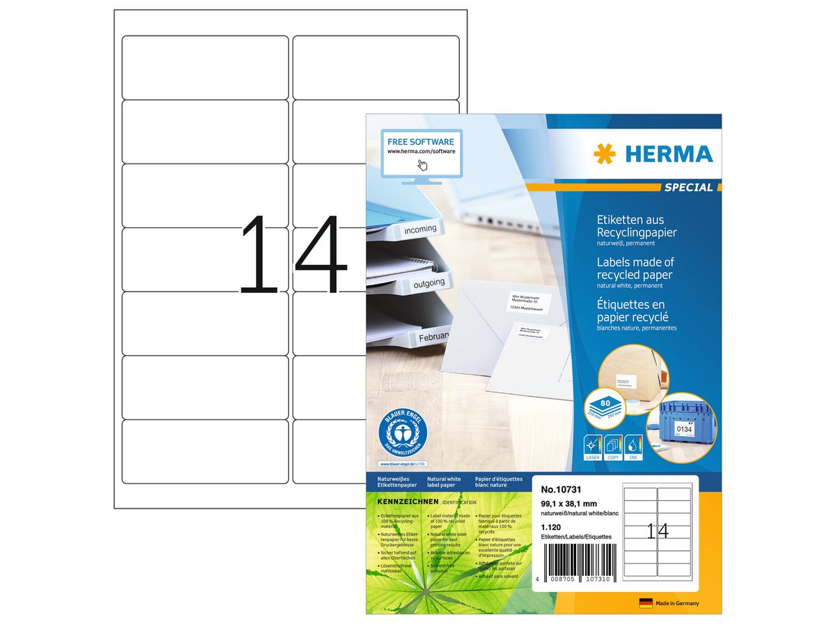 HERMA Etiquettes 99.1x38.1mm 10731 recycling 1120 pcs. (4008705107310)