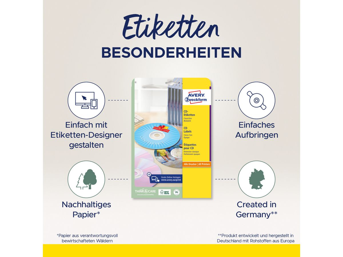 AVERY ZWECKFORM CD-Etiketten Classic weiss L6043-25 117mm 50 Stk. (4004182060438)