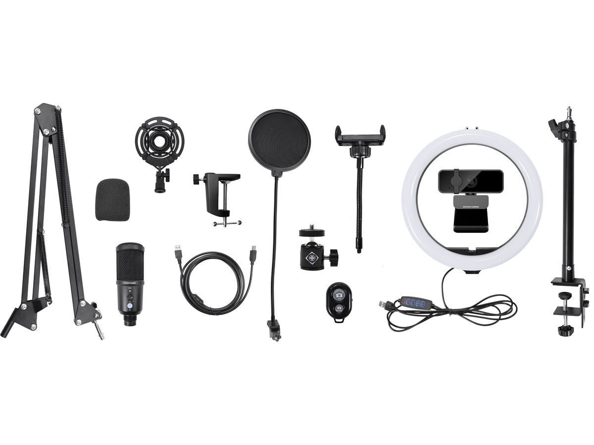 DELTACO Streaming Kit GAM-170 Webcam,Ring Light,Microphone (7333048059970)
