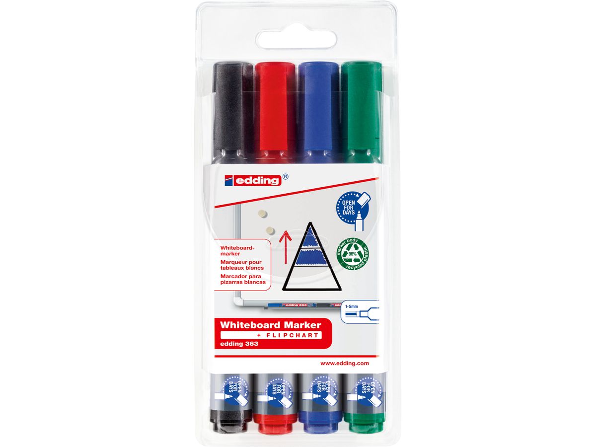 EDDING Boardmarker 363 1-5mm 363 E-4 4 colori, astuccio (4004764099344)