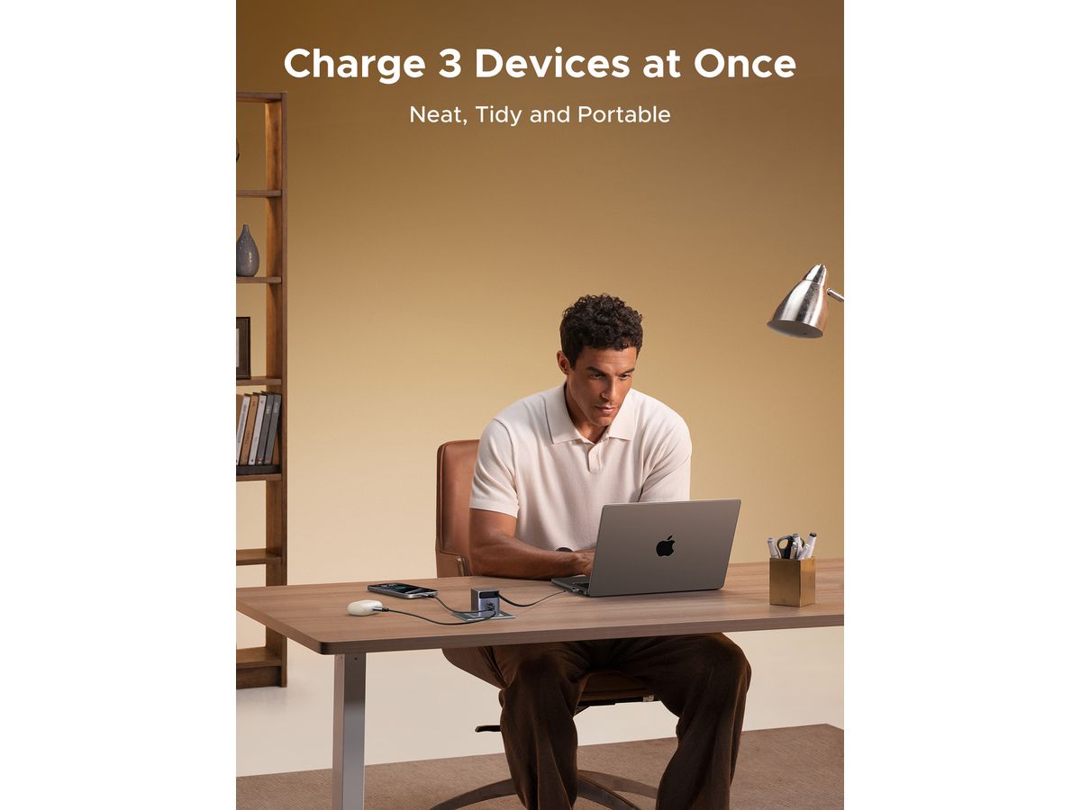 UGREEN Fast Charger 3-Port 100W GaN 65828 Retractable Cable (6941876268283)