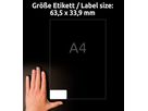 AVERY ZWECKFORM Etichette laser 63,5x33,9mm L47738 white, weather pr. 8 fogli (4004182076019)