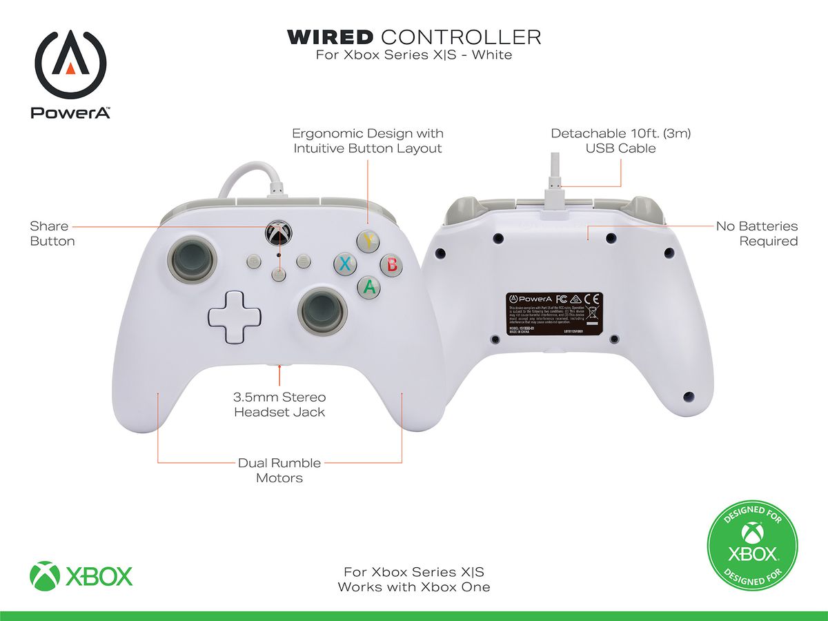 POWER A Wired Controller 1519365-01 Xbox Series X/S, White (0617885025419)