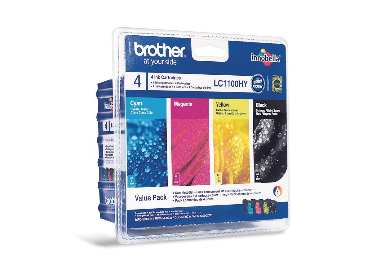 BROTHER Valuepack encre HY CMYBK LC-1100VH MFC-6490CW 900/750 pages (5014047561566)