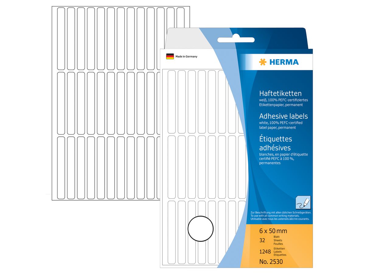 HERMA Etiquettes 6×50mm 2530 blanc 1248 pcs. (4008705025300)
