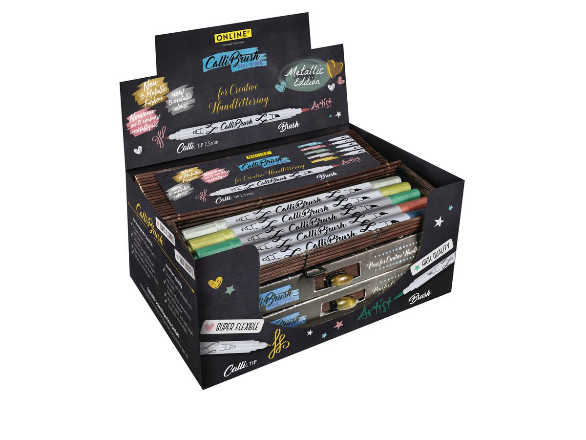ONLINE Callibrush Pen Double Tip 19090/10 metallic,5 ass. Coul./10 pcs. (4014421190901)