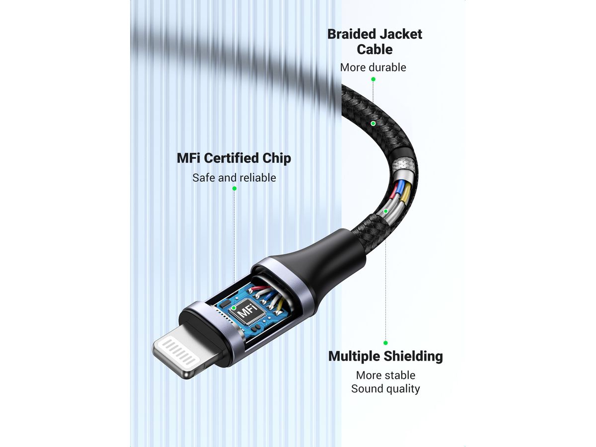 UGREEN Lightning to 3.5mm headphone 30756 jack adapter 10cm, Grey (6957303837564)