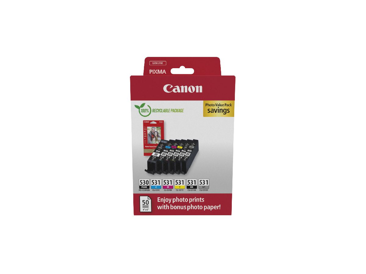 CANON Photo Value Pack CMYBKGY PGCL530/1 PIXMA TS8750/51 PP-201 50fo. (8714574683126)