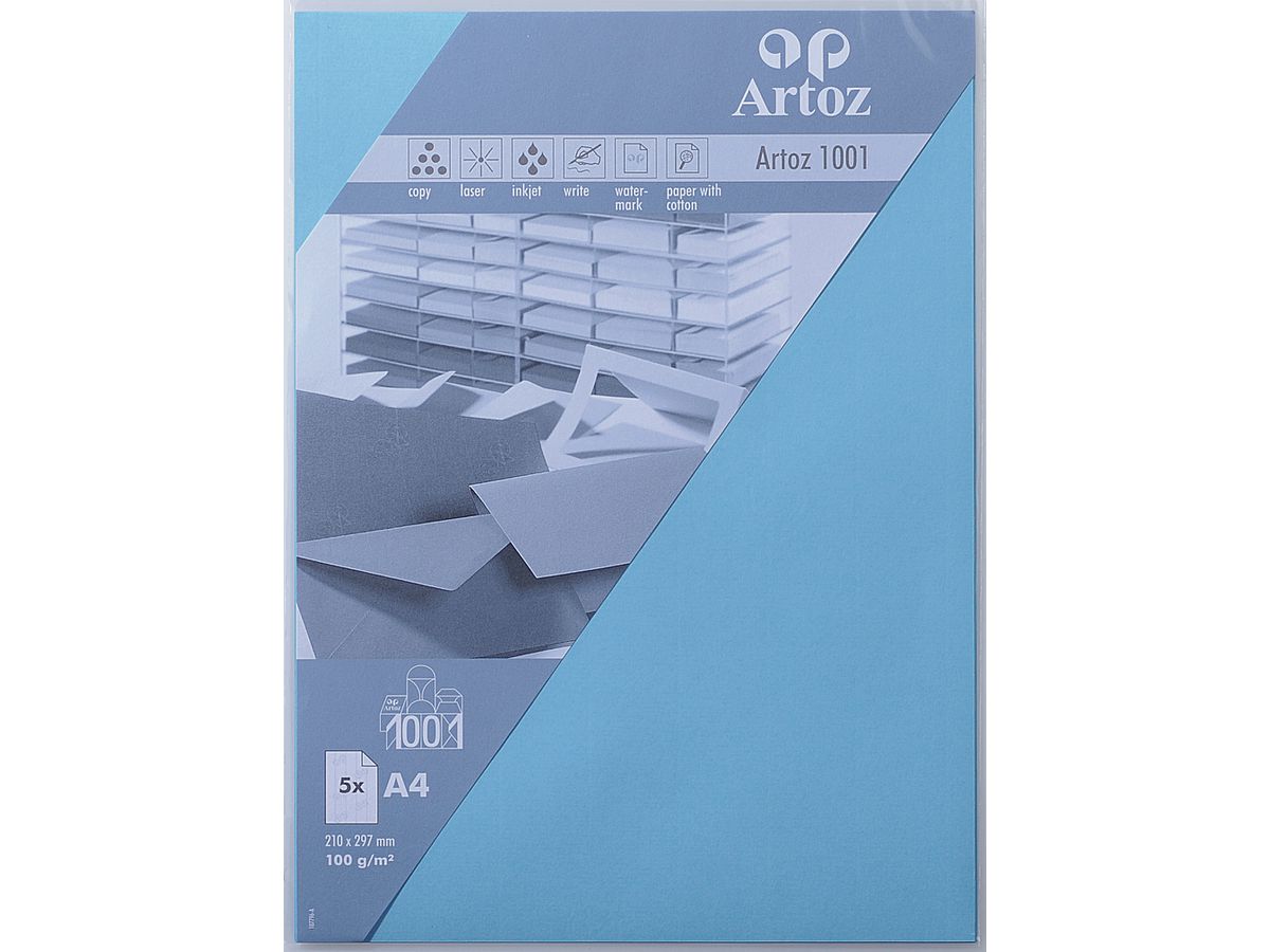 ARTOZ Papier 1001 A4 107796143 100g, azur 5 feuilles (7612450251432)