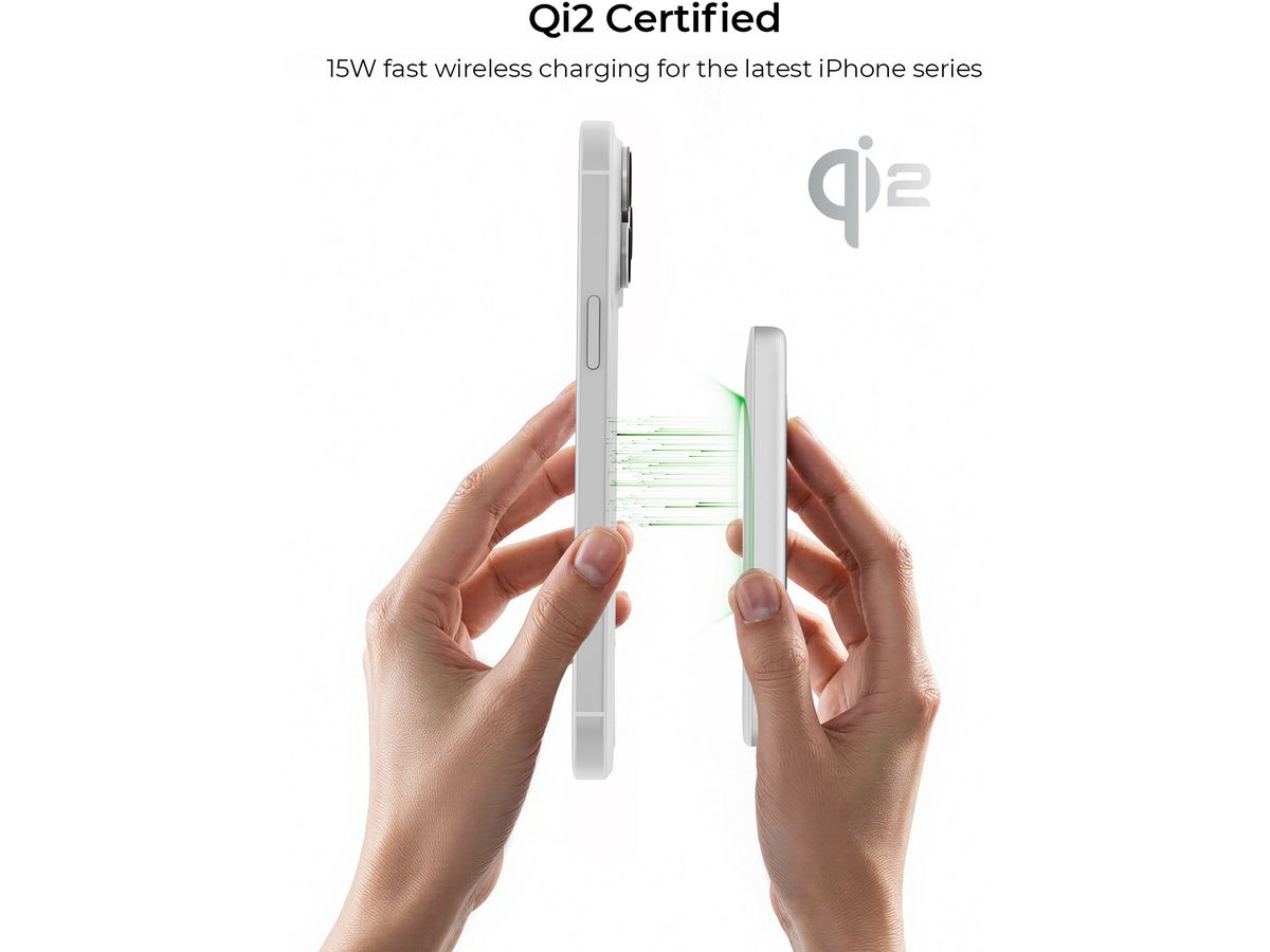 AUKEY MagFusion Slim 10000mAh PB-MS08 SW Powerbank Qi2 Wireless,White (0689323790753)