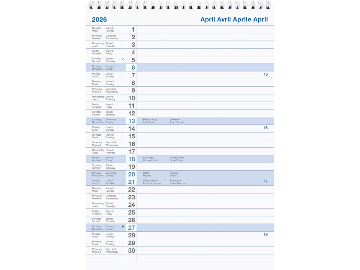 BIELLA Calendario Block Nr.11 2026 889011000026U 1M/1P Wire-O ML 21x29.7cm (7611365528028)