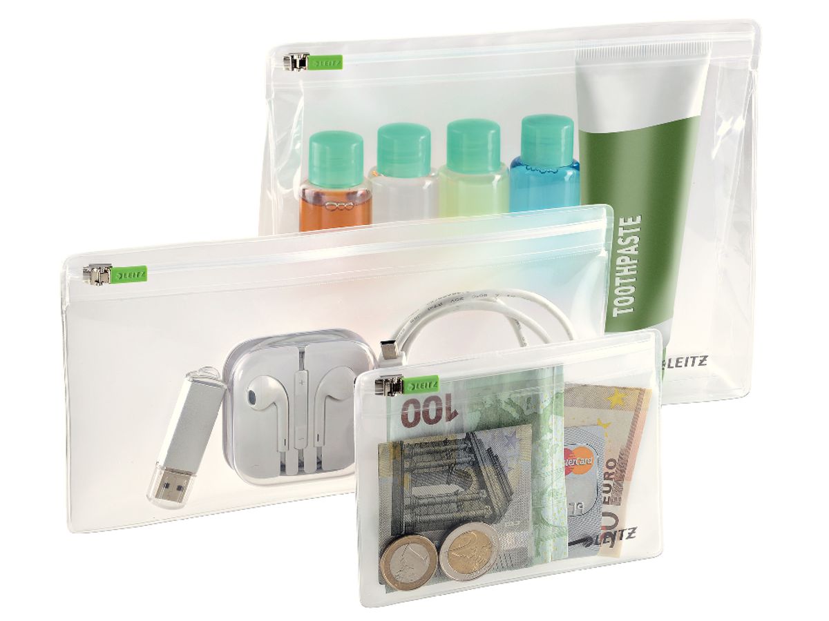 LEITZ Zip-Verschlusstasche XS,S,M 40100000 transparent, ass. 3 Stück (4002432111831)