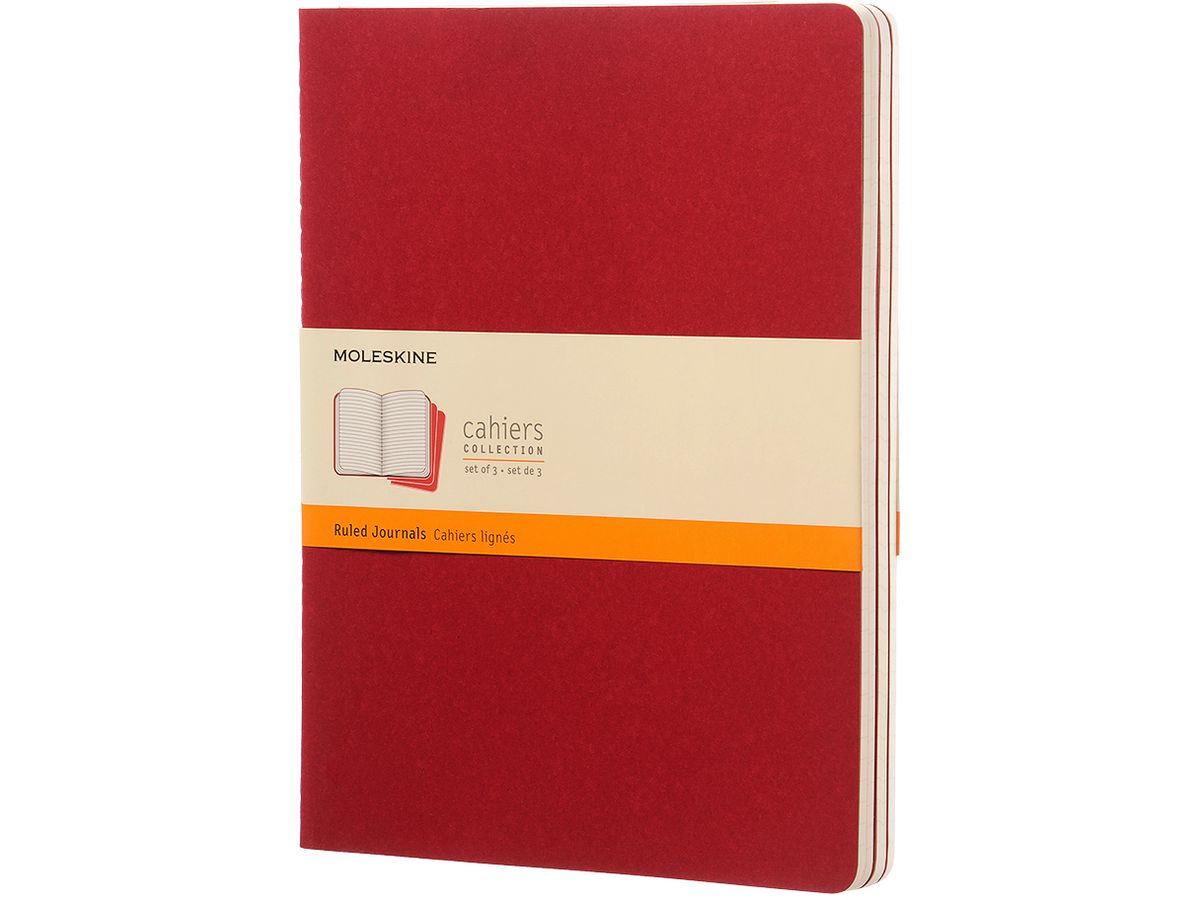 MOLESKINE Notizheft Cahier XL 25x19cm 931076 liniert, rot 3 Stück (9788862931076)