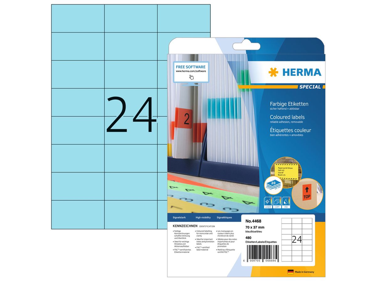 HERMA Etich. universali 70x37mm 4468 blu 480 pz./20 fl. (4008705044684)