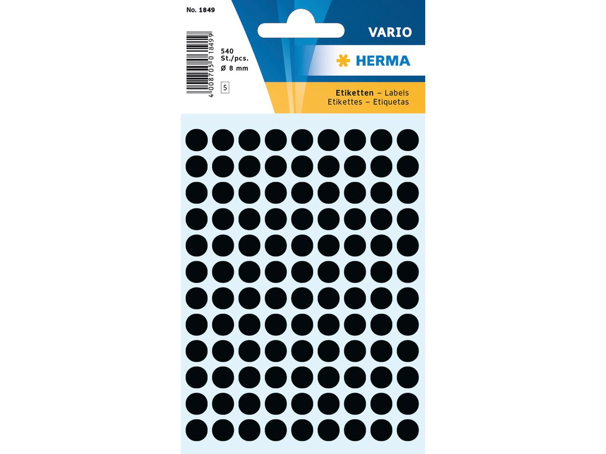 HERMA Etiketten rund 8mm 1849 schwarz 540 Stück (4008705018494)