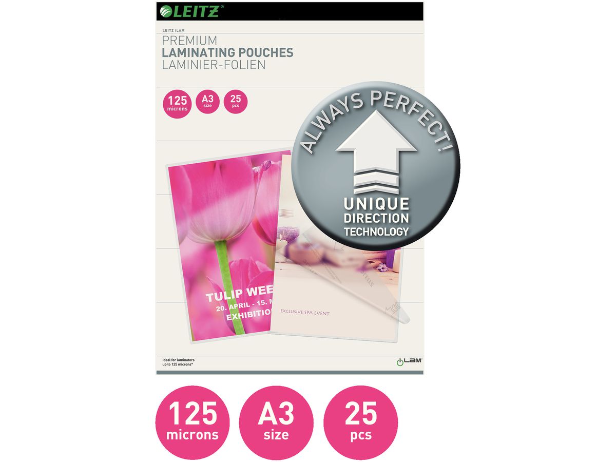 LEITZ Pochettes à plastifier A3 74890000 brillant, 125my 25 pcs. (4002432397730)