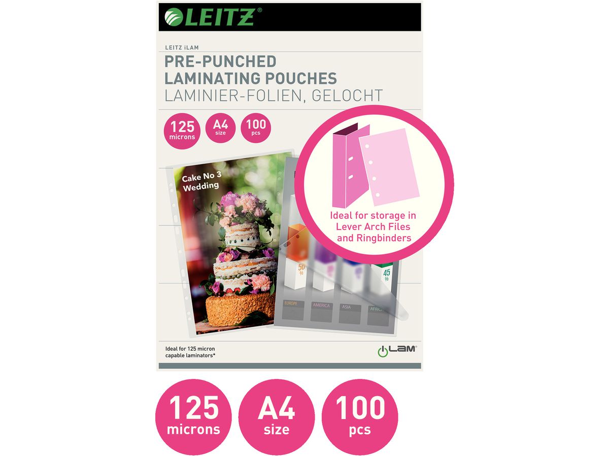 LEITZ Laminiertasche A4 33878 glanz, 125my 100 Stk (5411313338783)